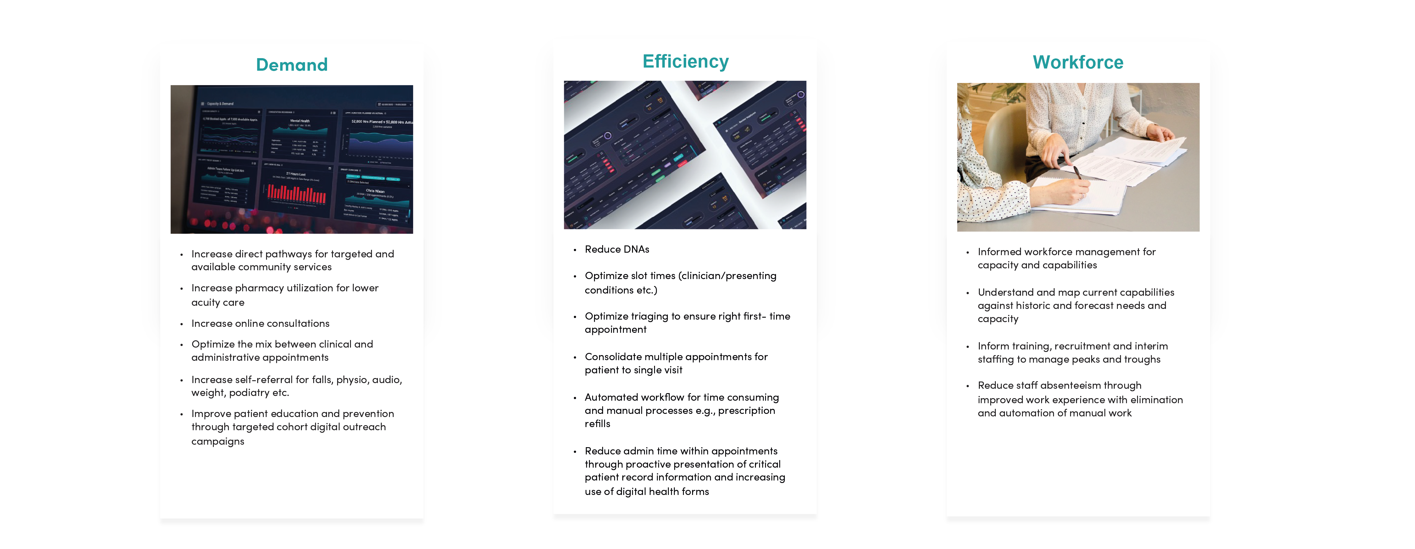 Infographic of how PACO improves demand, efficiency and workforce